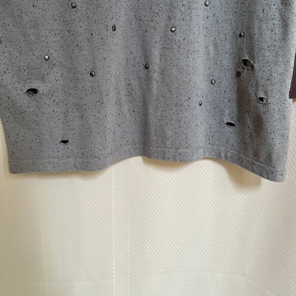 JOHN JOHN Unisex Sleeveless Distressed Jeweled T Shirt Top Gray Sz M NWT - Picture 13 of 16